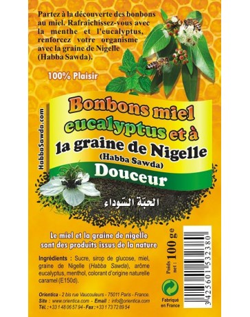 Sachet de bonbons miel eucalyptus et à la graine de Nigelle (Habba Sawda) - 100 gr