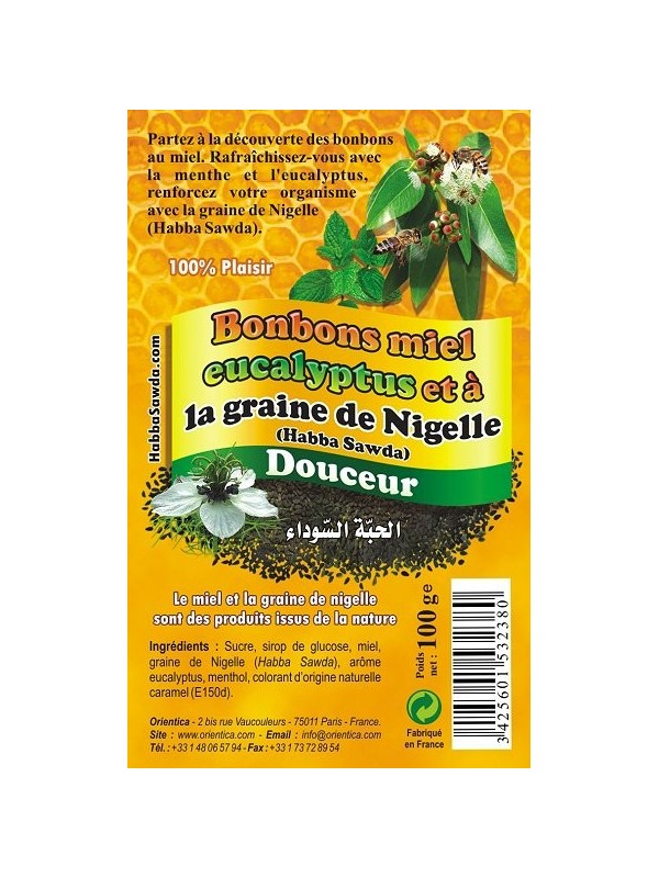 Sachet de bonbons miel eucalyptus et à la graine de Nigelle (Habba Sawda) - 100 gr