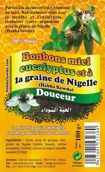 Sachet de bonbons miel eucalyptus et à la graine de Nigelle (Habba Sawda) - 100 gr