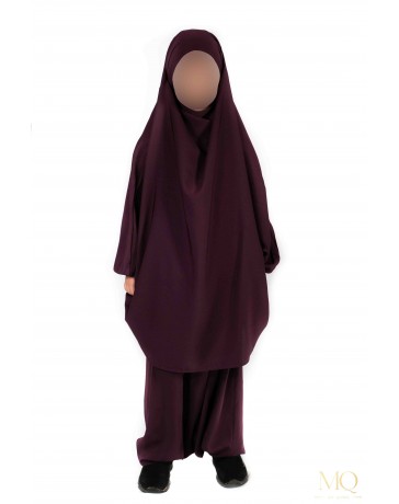 Jilbab enfant 2 pièces serwal - Aubergine