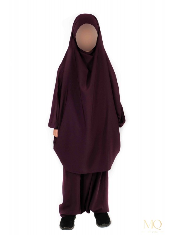 Jilbab enfant 2 pièces serwal - Aubergine