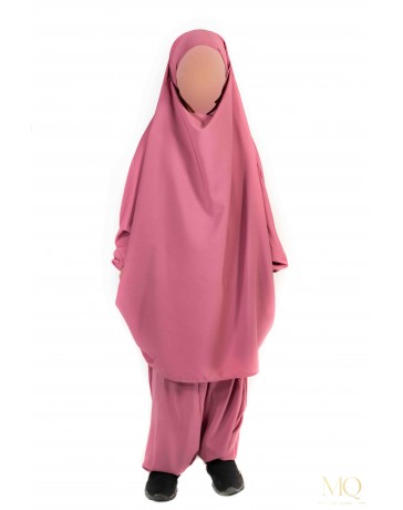 Jilbab enfant 2 pièces serwal - Rose foncé
