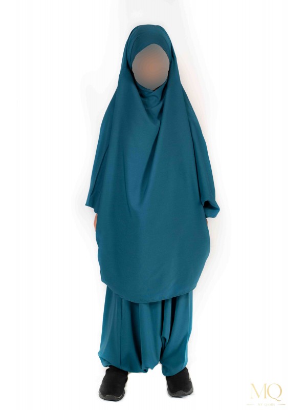 Jilbab enfant 2 pièces serwal - Bleu canard