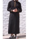 Qamis Long Eminence - Noir broderie Doré - Qabail