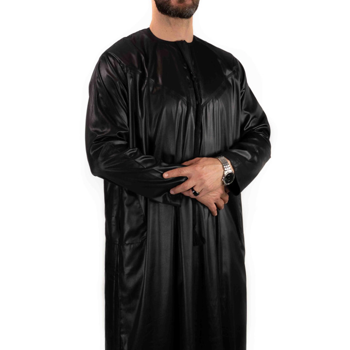 Qamis Emirati - Precious - Noir Satiné - Custom Qamis
