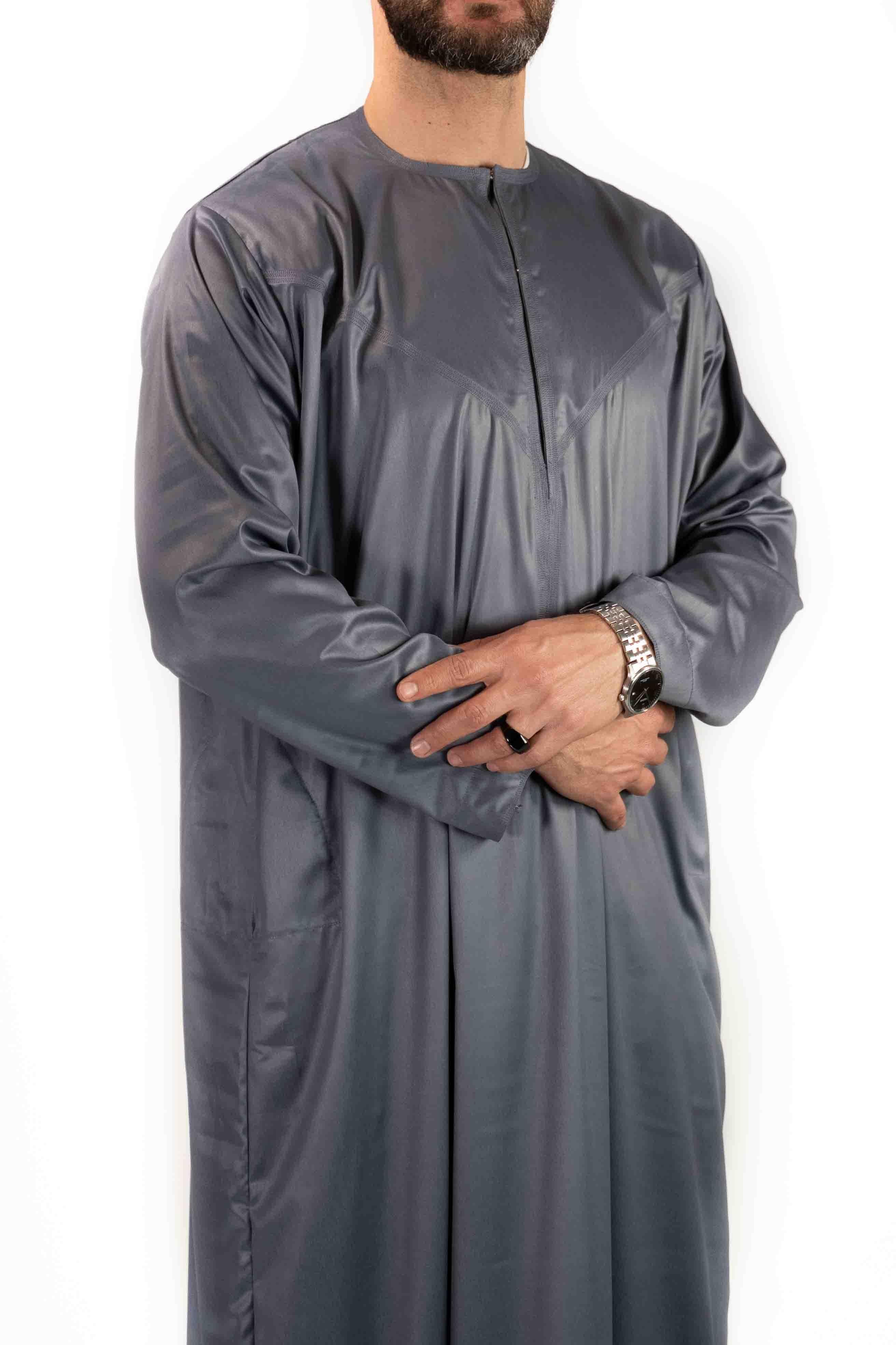 Qamis Emirati - Precious - Gris satiné - Custom Qamis