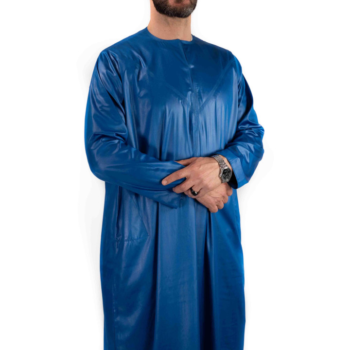 Qamis Emirati - Precious - Bleu roi satiné - Custom Qamis