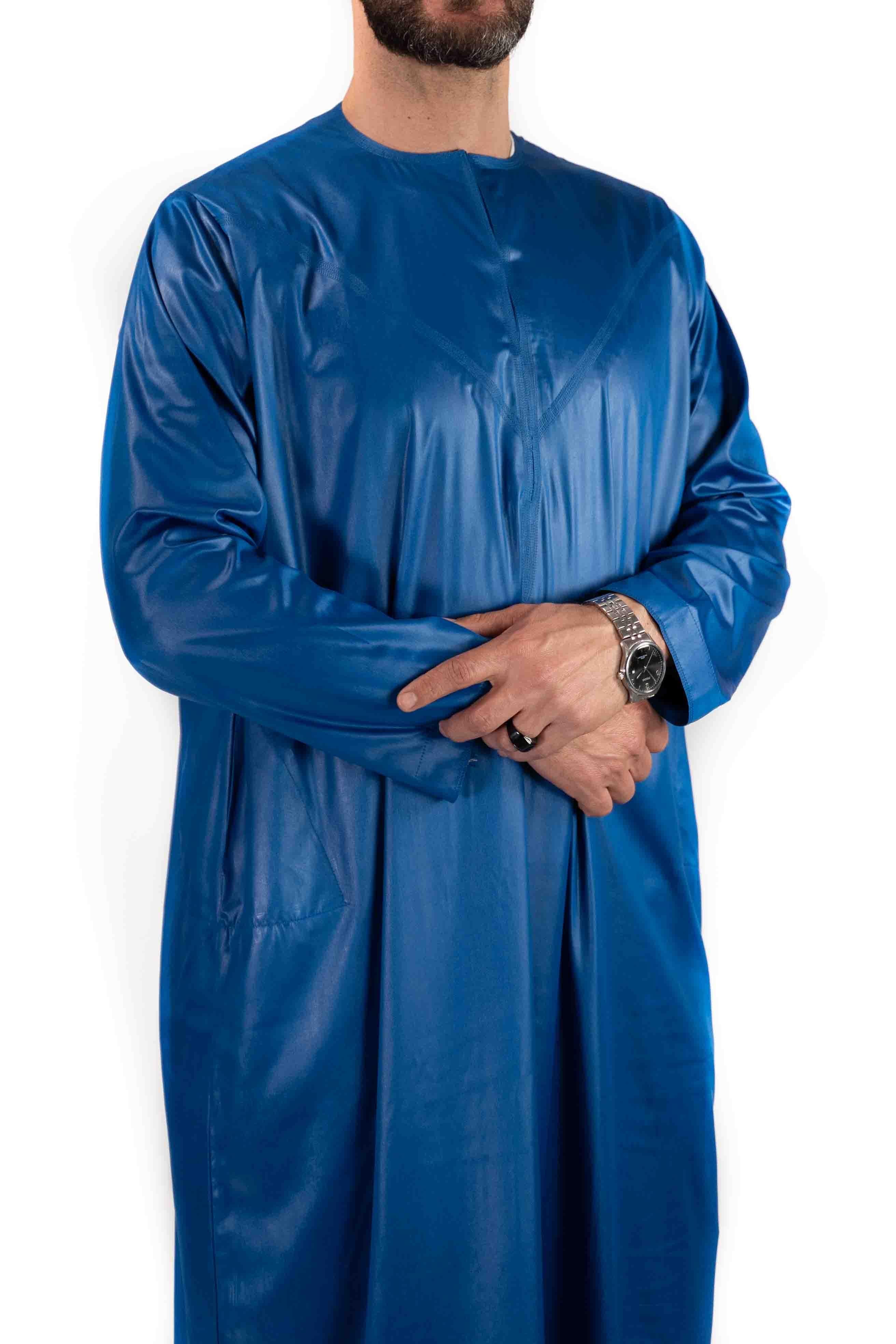 Qamis Emirati - Precious - Bleu roi satiné - Custom Qamis