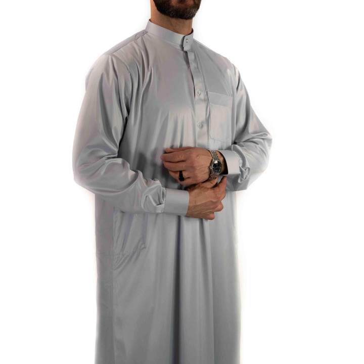 Qamis Saoudien avec col - Gris clair