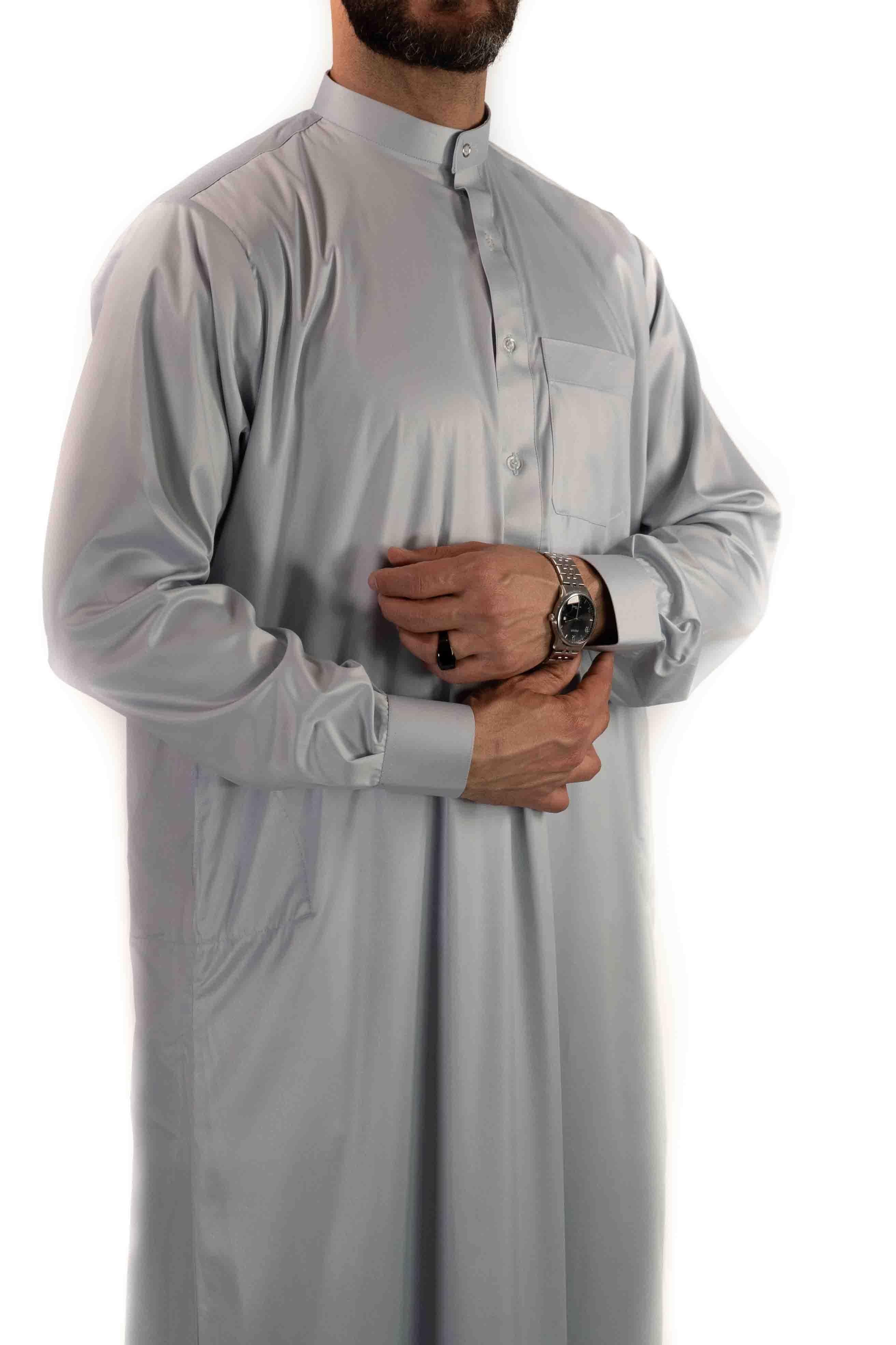 Qamis Saoudien avec col - Gris clair