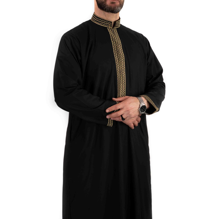 Qamis sultan avec broderie - Noir / Blanc