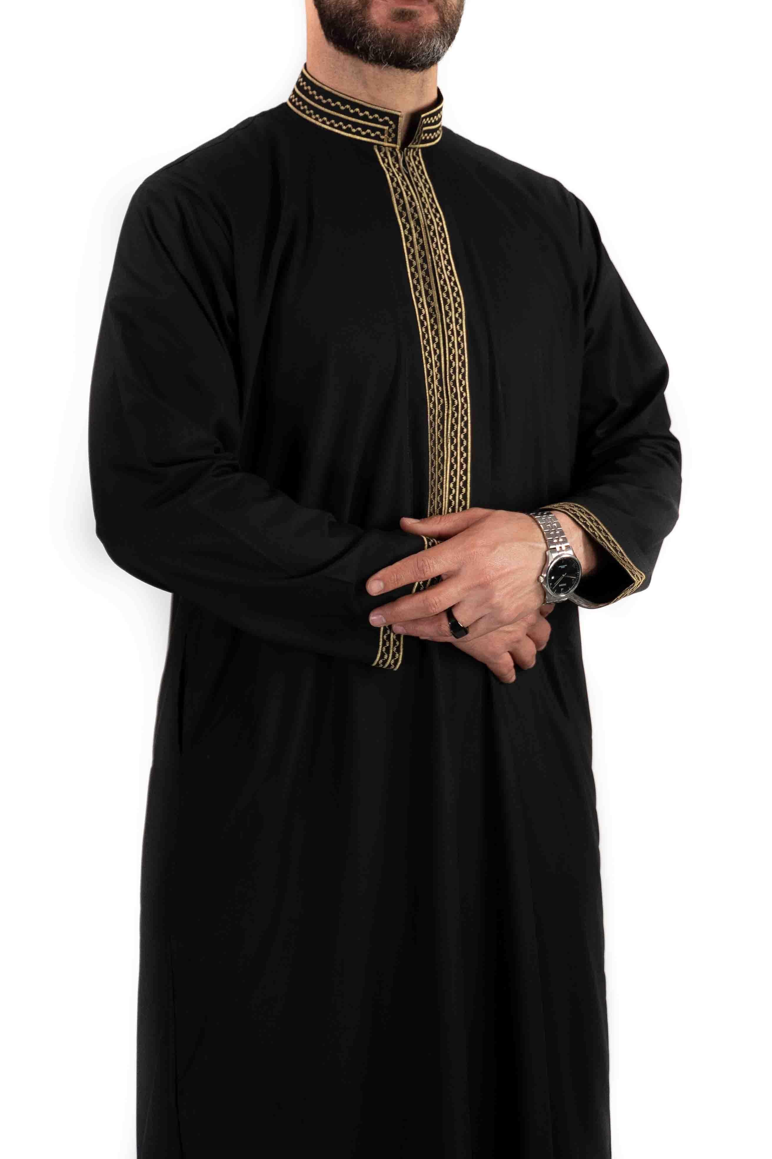 Qamis sultan avec broderie - Noir / Blanc