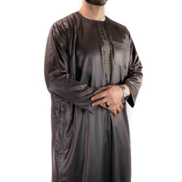 Qamis Ikaf Marron  satiné manches longues
