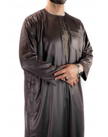 Qamis Ikaf Marron  satiné manches longues