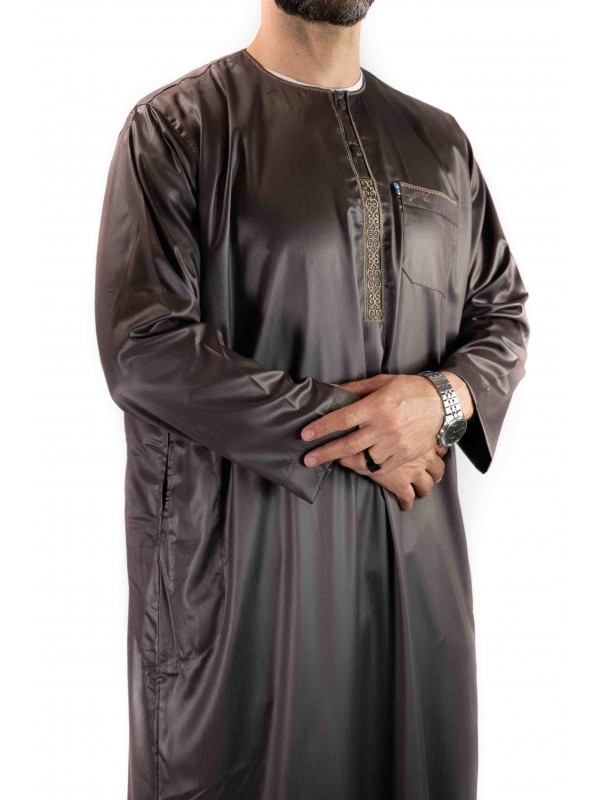 Qamis Ikaf Marron  satiné manches longues