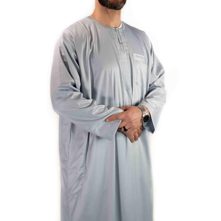 Qamis homme - manches longues - gris clair  - Atlas