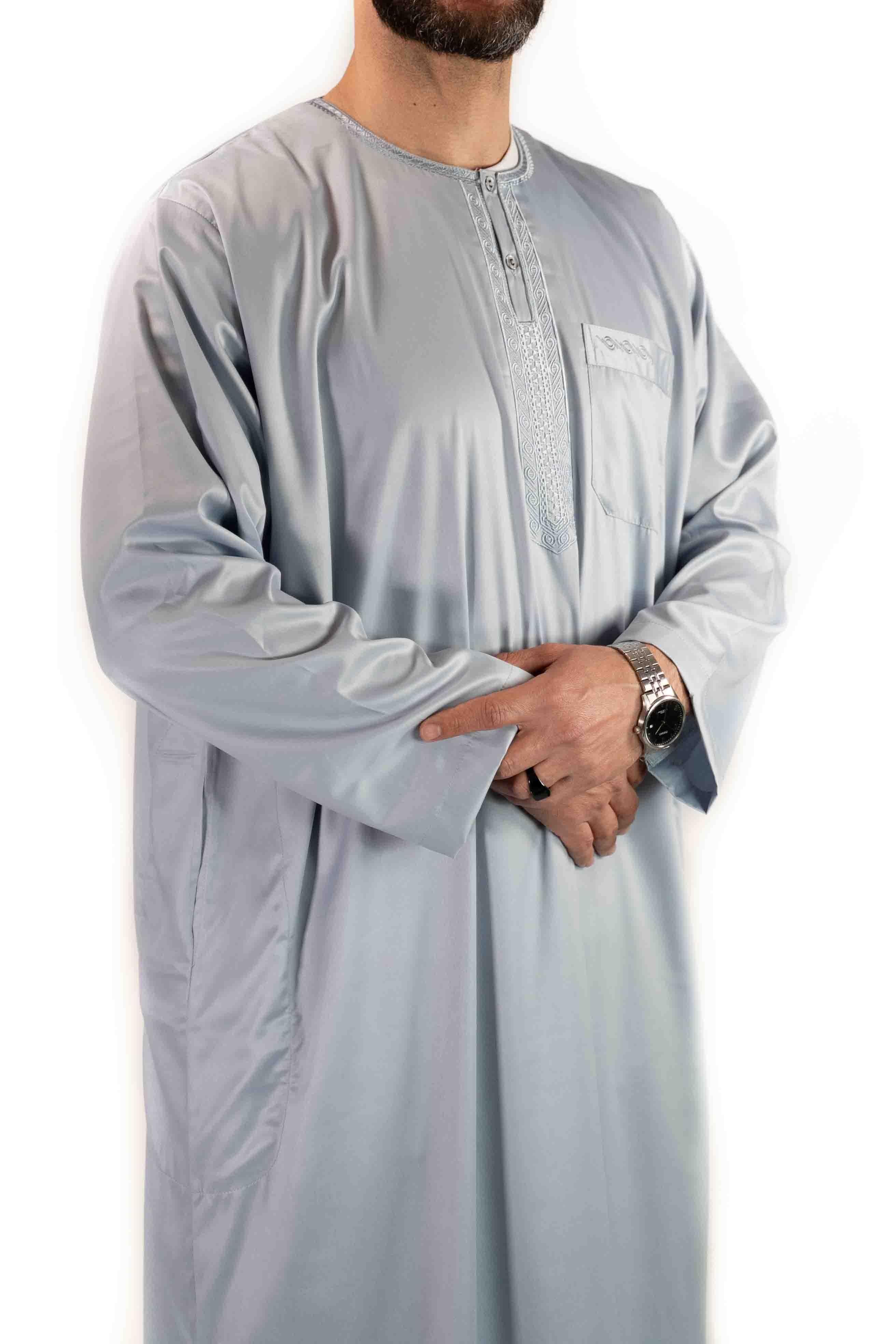 Qamis homme - manches longues - gris clair  - Atlas