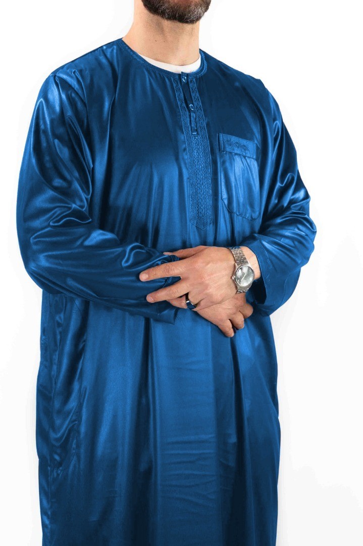 Qamis homme - manches longues - Bleu roi  - Atlas