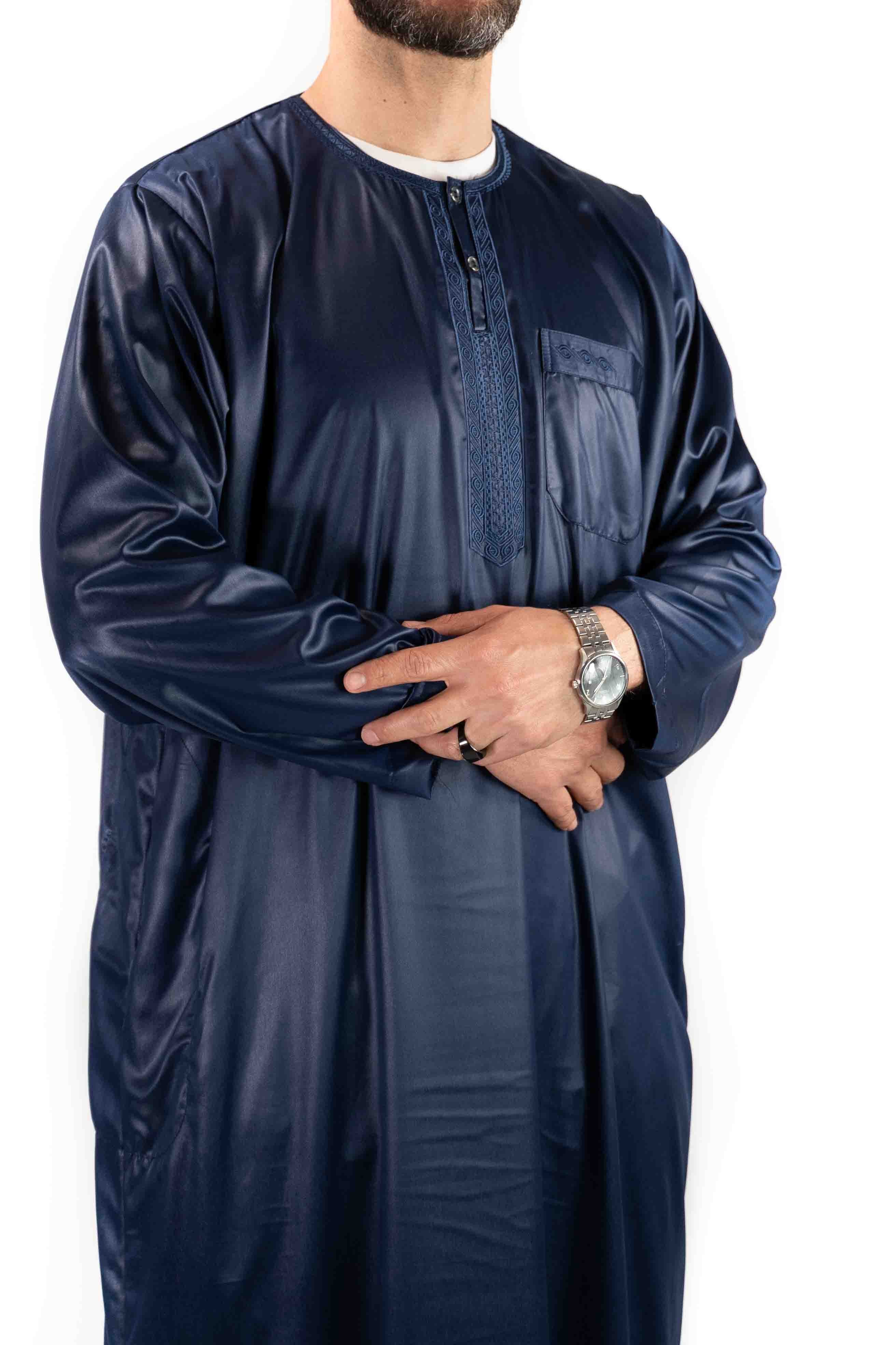 Qamis homme - manches longues - bleu marine - Atlas
