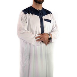 Qamis bicolore manches longues- Blanc / Bleu marine - Atlas