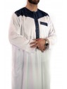 Qamis bicolore manches longues- Blanc / Bleu marine - Atlas