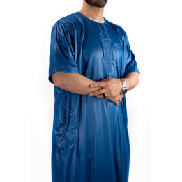 Qamis homme - manches courtes - Bleu roi  - Atlas