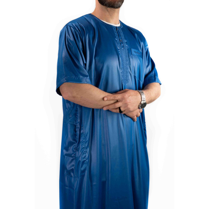 Qamis homme - manches courtes - Bleu roi  - Atlas
