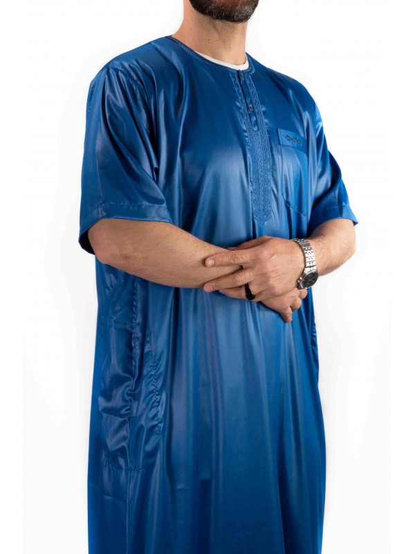 Qamis homme - manches courtes - Bleu roi  - Atlas