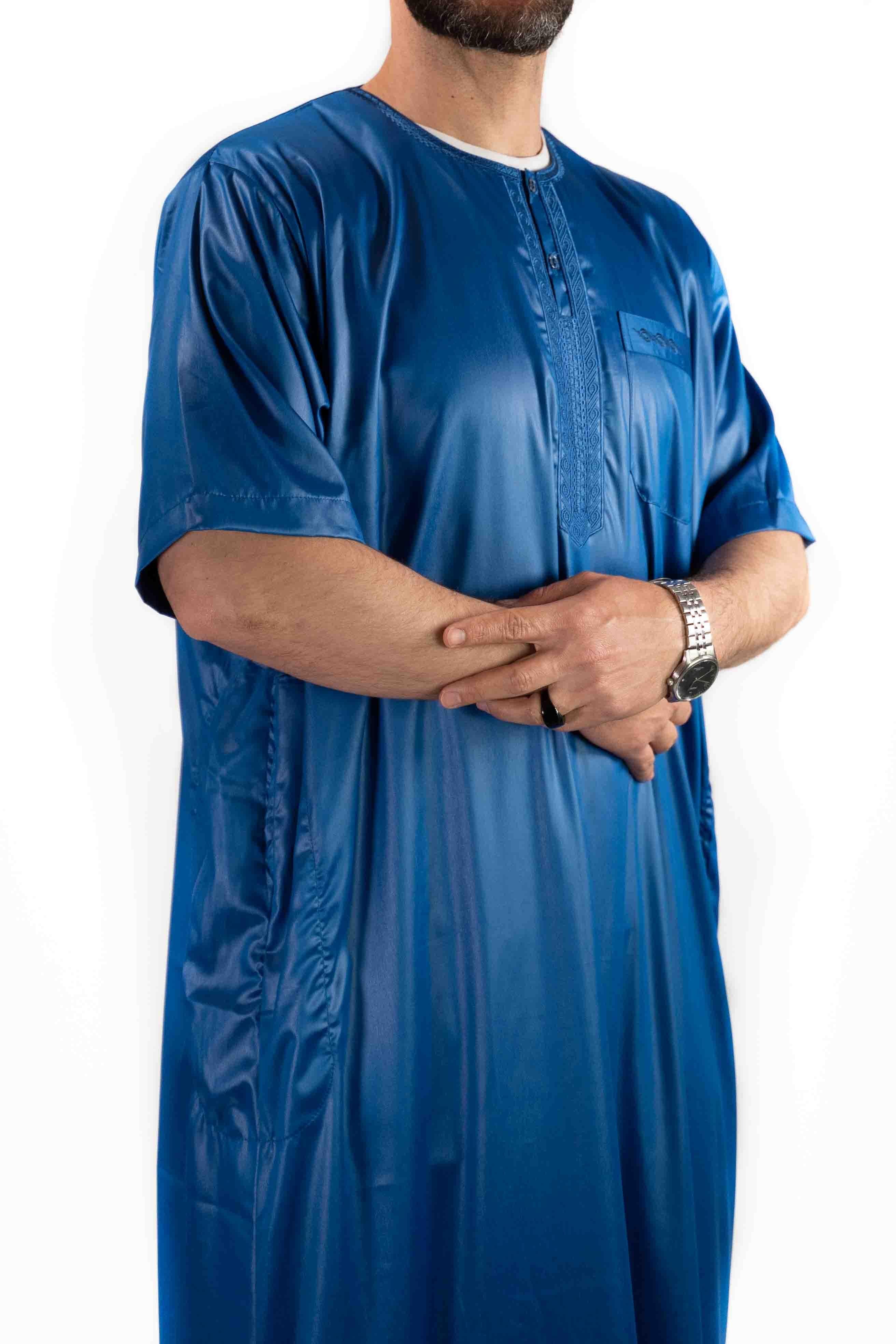 Qamis homme - manches courtes - Bleu roi  - Atlas