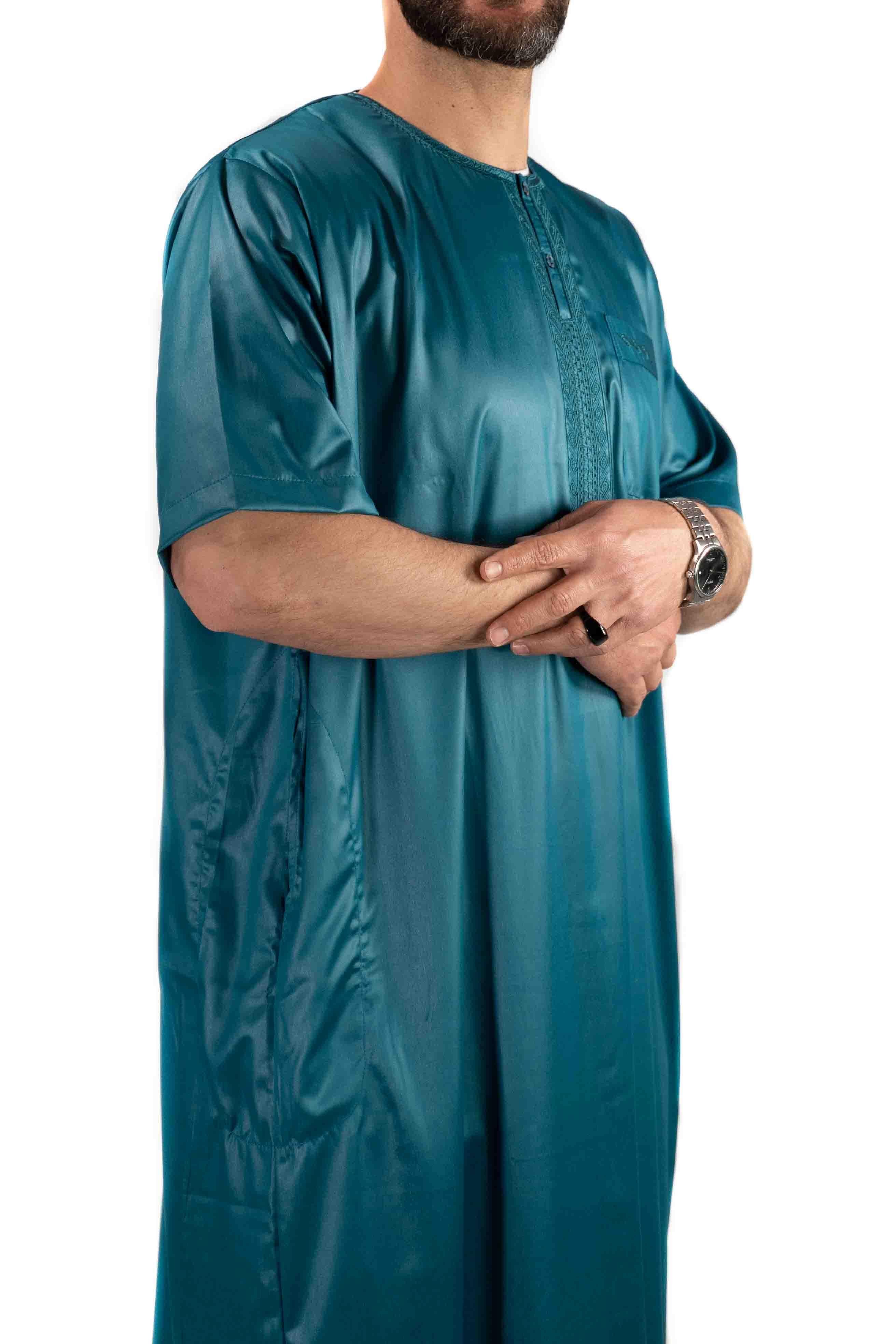 Qamis homme - manches courtes - vert bleuté  - Atlas