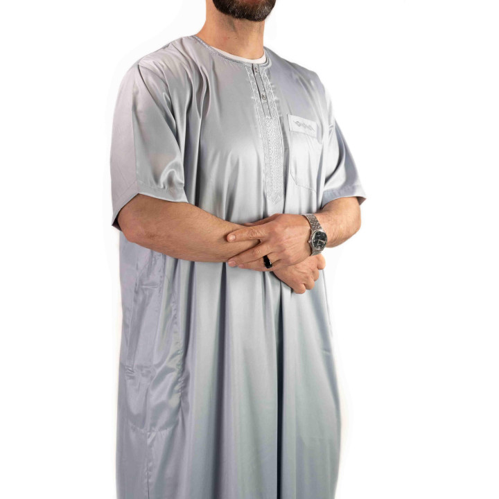Qamis homme - manches courtes - gris clair  - Atlas