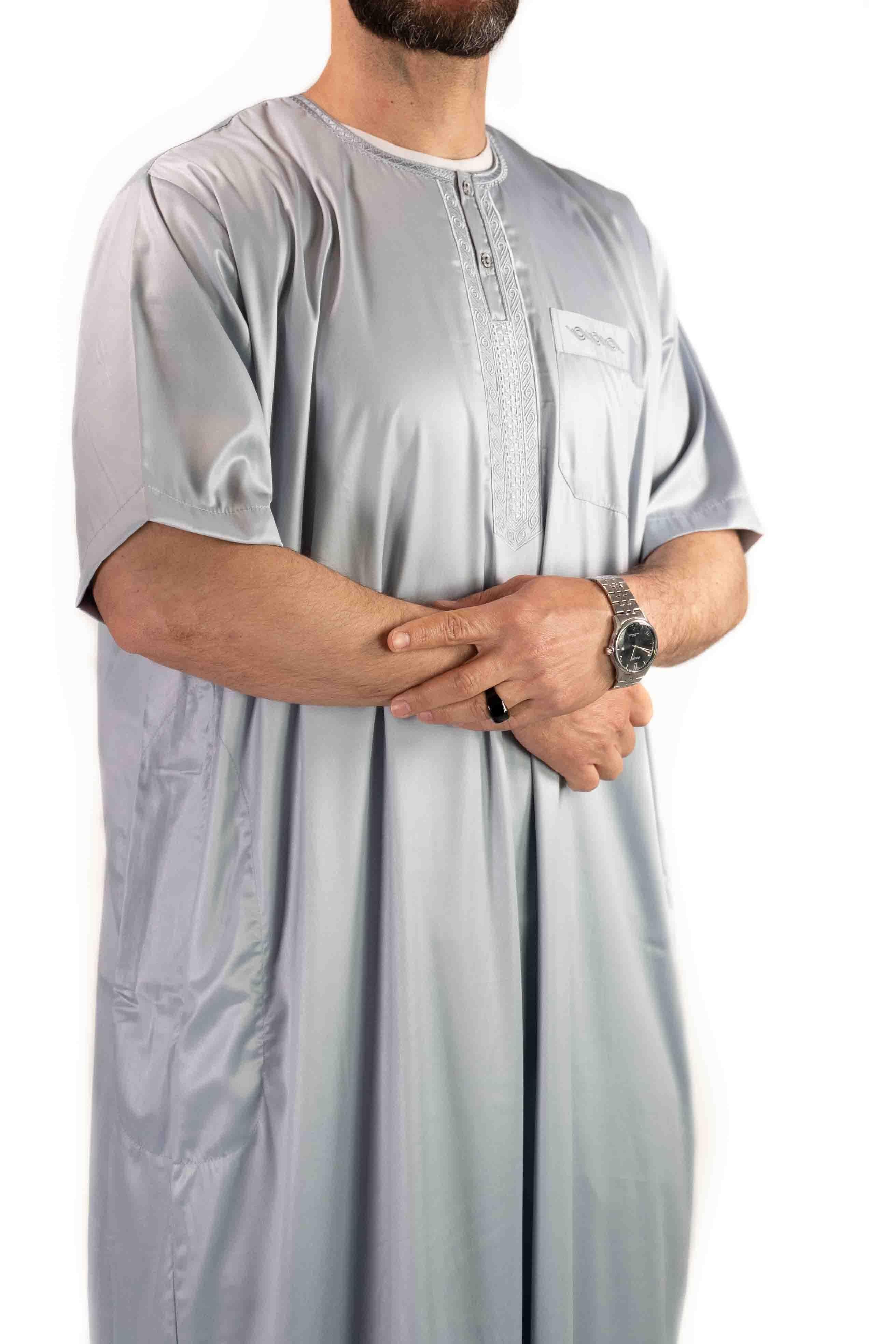 Qamis homme - manches courtes - gris clair  - Atlas