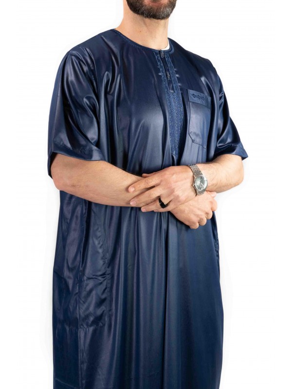 Qamis homme - manches courtes - bleu marine - Atlas