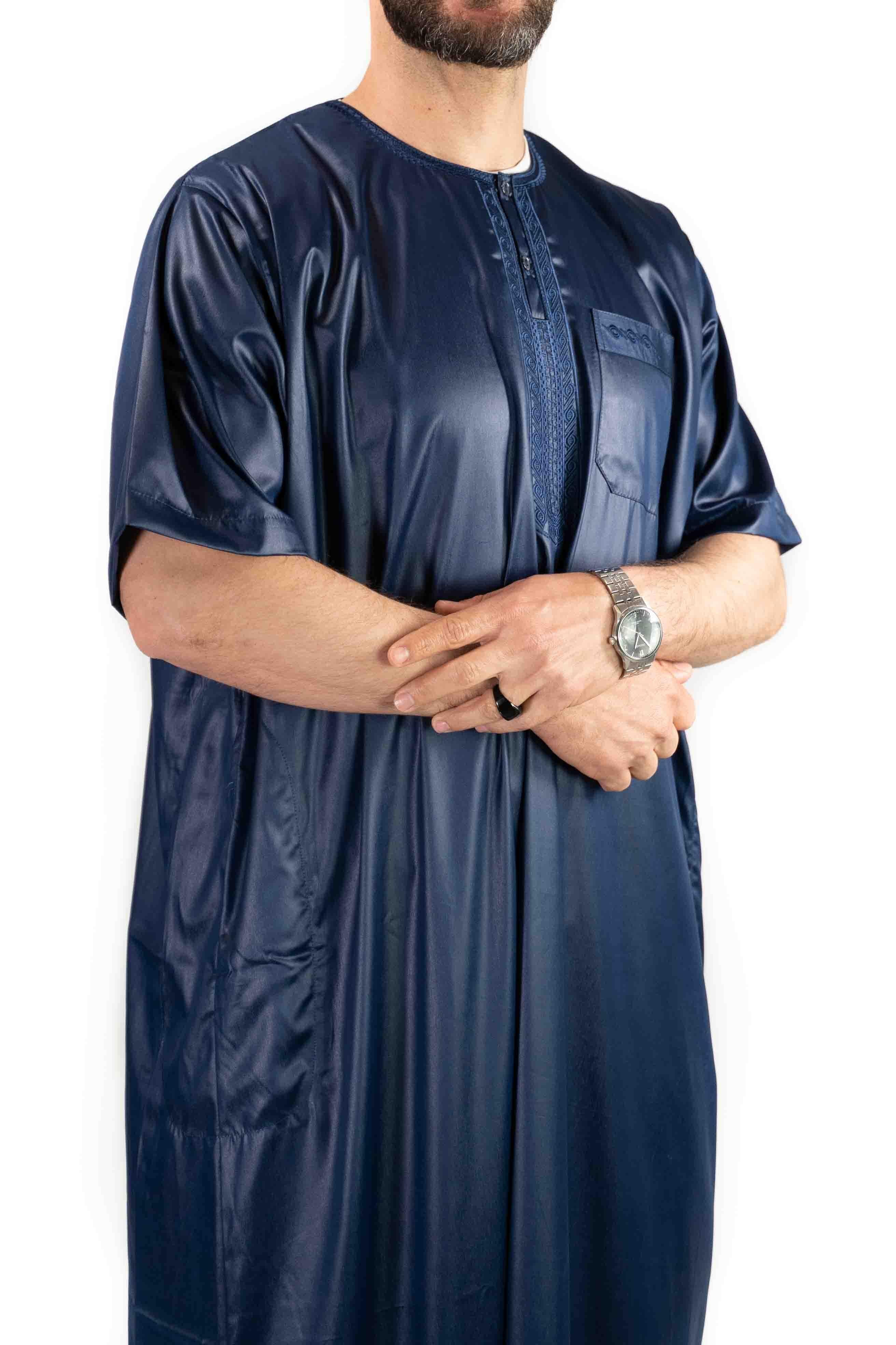 Qamis homme - manches courtes - bleu marine - Atlas