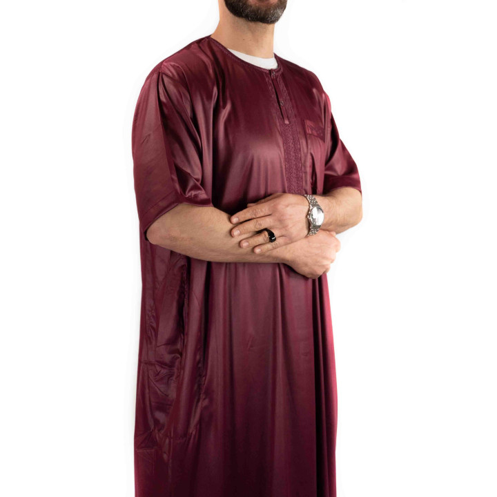 Qamis homme - manches courtes - bordeaux - Atlas