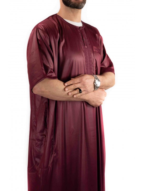 Qamis homme - manches courtes - bordeaux - Atlas