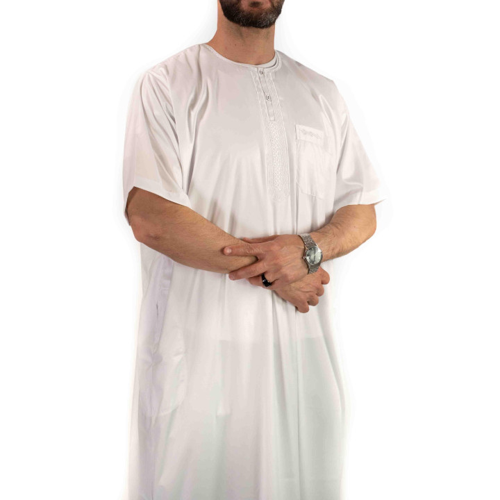 Qamis homme - manches courtes - blanc - Atlas