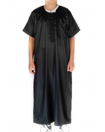 Qamis Enfant / Ado - Manches courtes  - Noir - Atlas