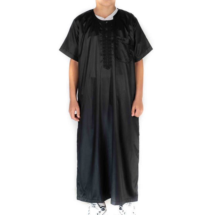 Qamis Enfant / Ado - Manches courtes  - Noir - Atlas