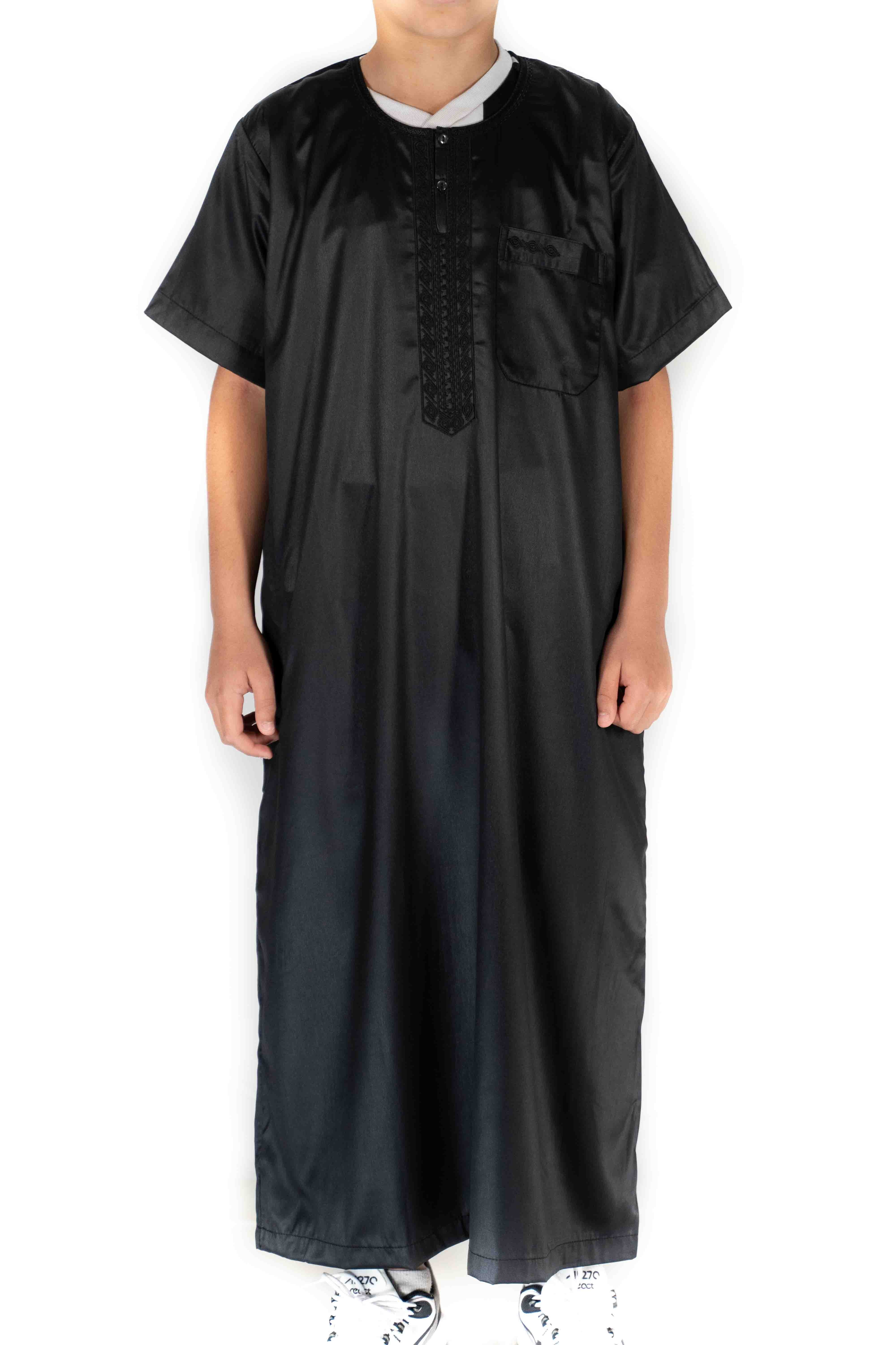 Qamis Enfant / Ado - Manches courtes  - Noir - Atlas