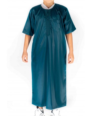 Qamis Enfant / Ado - manches courtes  - Bleu turquoise- Atlas