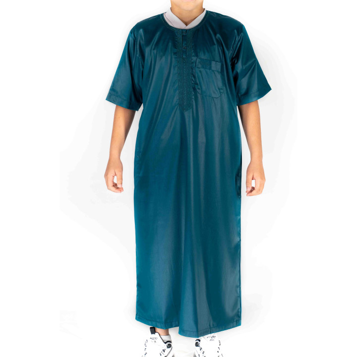 Qamis Enfant / Ado - manches courtes  - Bleu turquoise- Atlas