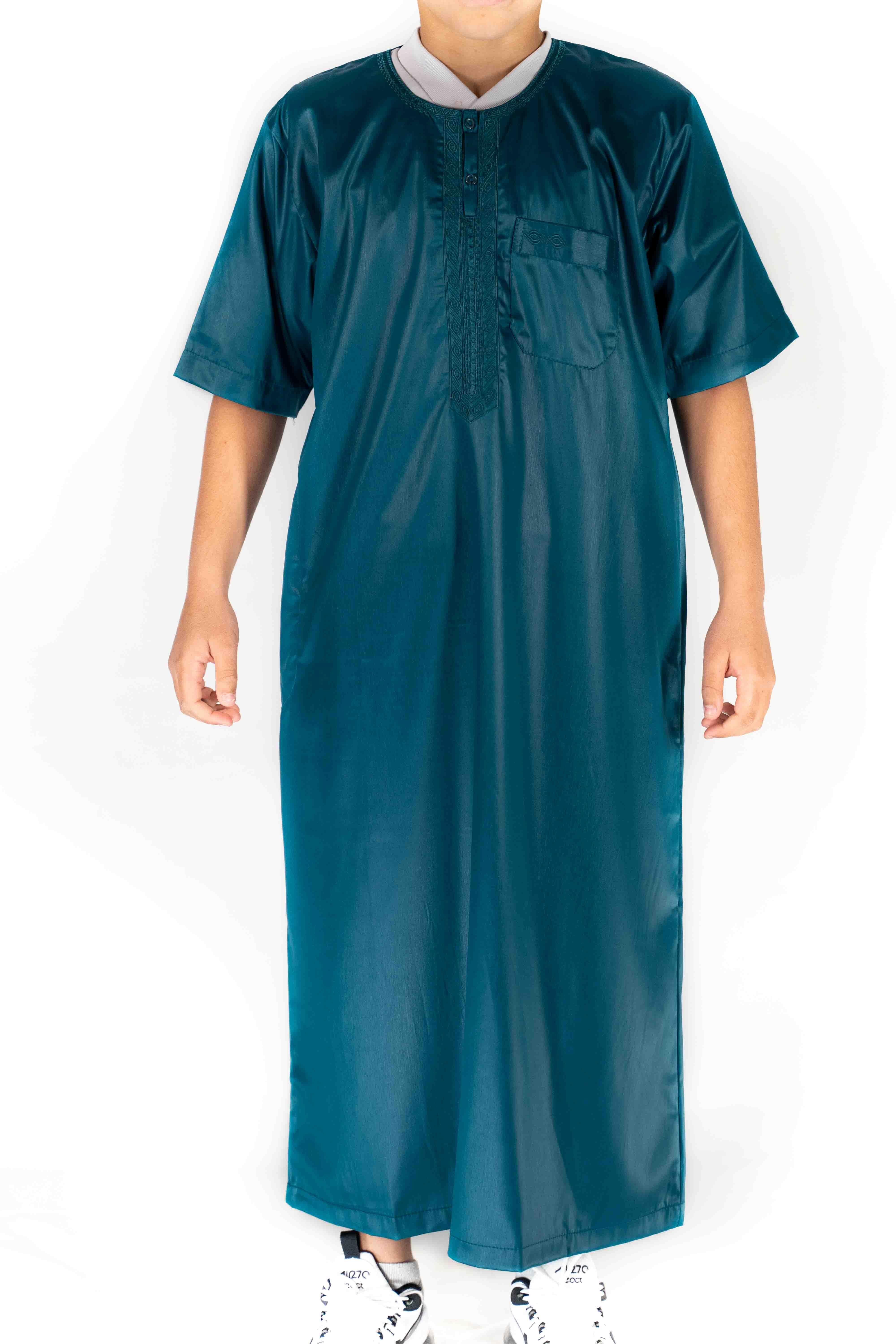 Qamis Enfant / Ado - manches courtes  - Bleu turquoise- Atlas