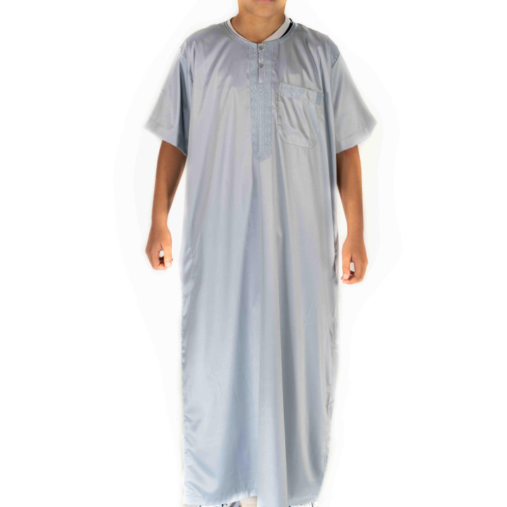 Qamis Enfant / Ado - manches courtes  - Gris clair- Atlas