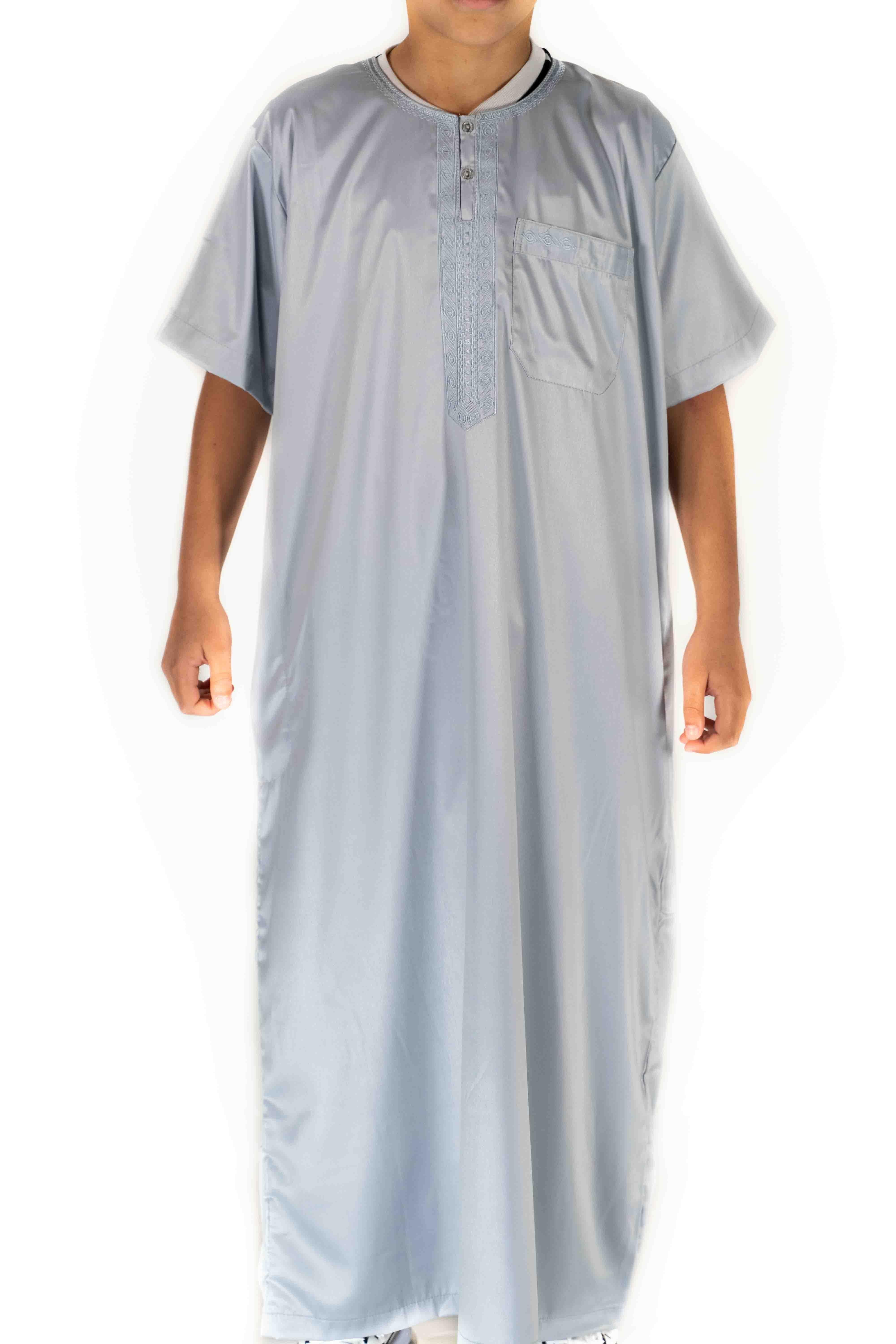 Qamis Enfant / Ado - manches courtes  - Gris clair- Atlas