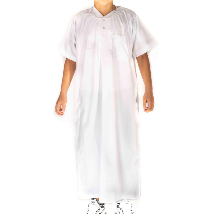 Qamis Atlas Enfant / Ado - manches courtes  - Blanc