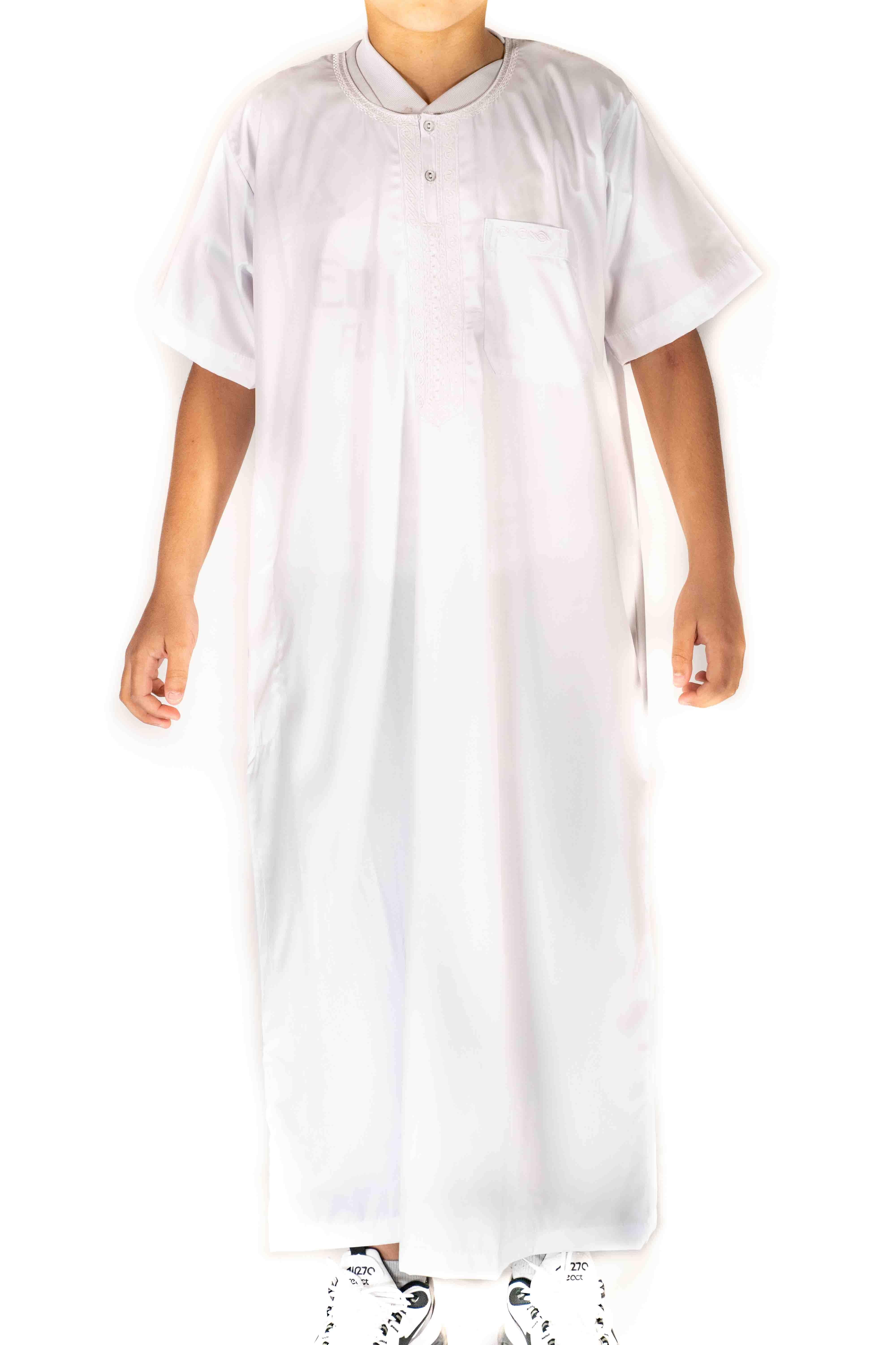 Qamis Atlas Enfant / Ado - manches courtes  - Blanc