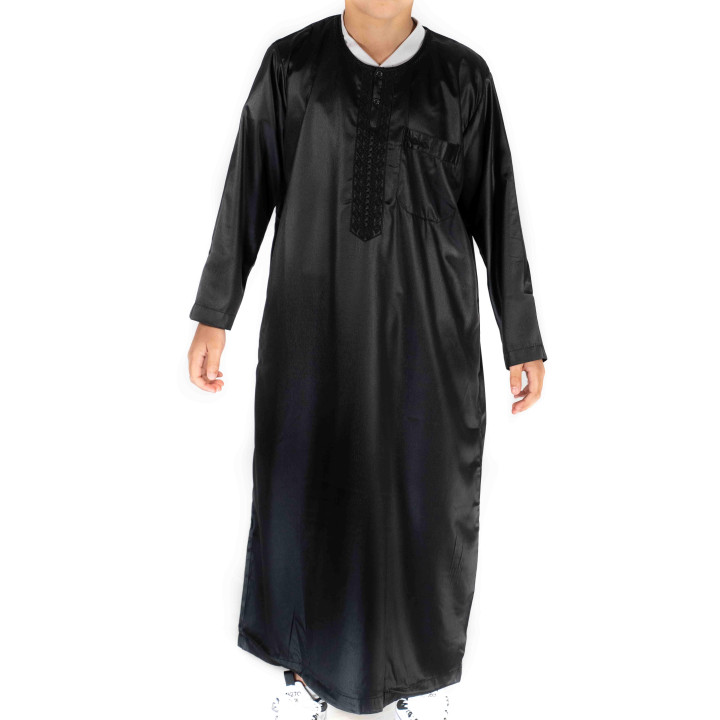 Qamis Enfant / Ado - Manches longues  - Noir - Atlas