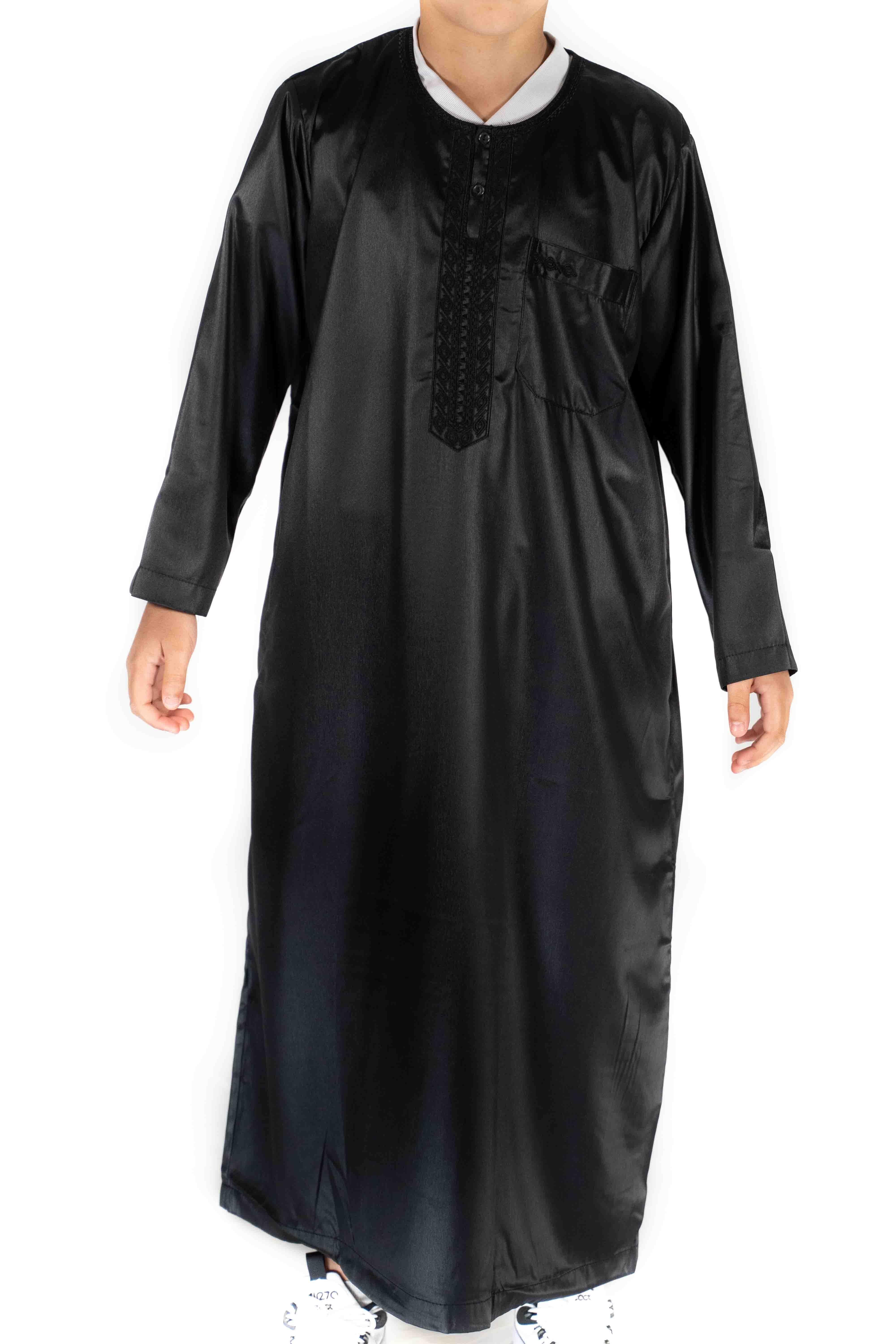 Qamis Enfant / Ado - Manches longues  - Noir - Atlas