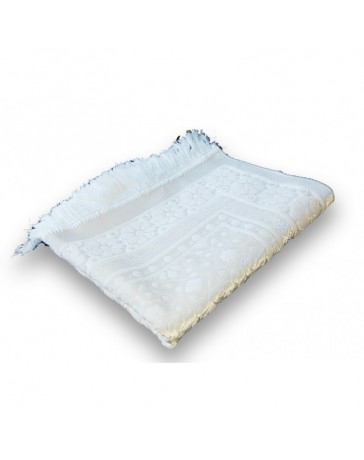 Tapis De Prière flocon - Satin Brillant - Motif FLEUR - Couleur Blanc